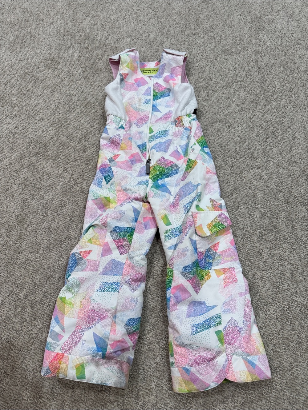 Girls' White Multicolor Geometric Snow Overalls - Unbranded